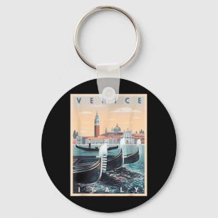 Retro Gondola Boats With Venice Skyline Italy Key Ring