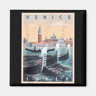 Retro Gondola Boats With Venice Skyline Italy Magnet