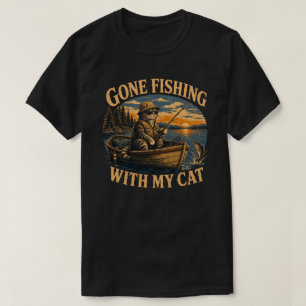 Retro Gone Fishing Cat Design T-Shirt