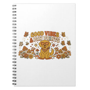 Retro Good Vibes and Paw Prints Golden Retriever Notebook