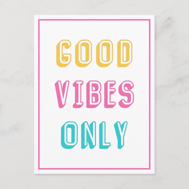Retro Good Vibes Only Colourful Typography Postcard (Front)