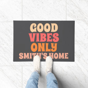 Retro Good Vibes Only Personalize Name Doormat