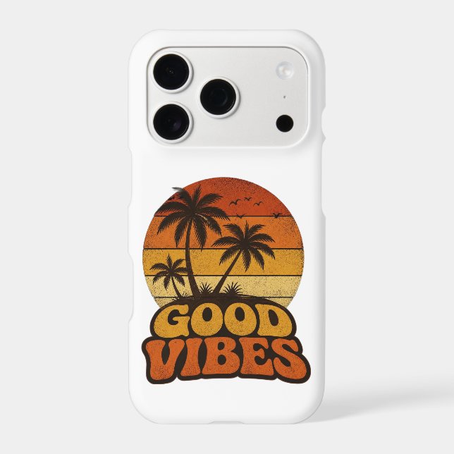 Retro Good Vibes Palm Tree Sunset iPhone Case (Back)