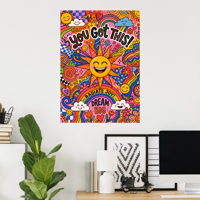 Retro Good Vibes Smiley Quote Poster (Home Office)