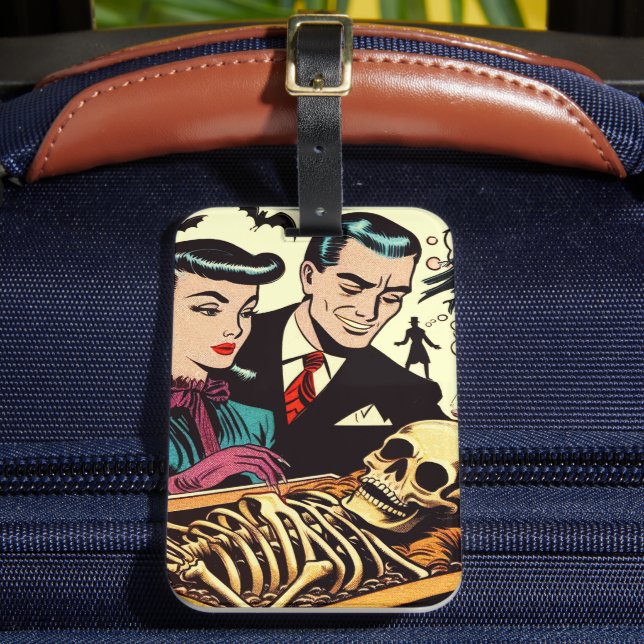 Retro Goth Couple Comics Luggage Tag (Front Insitu 2)