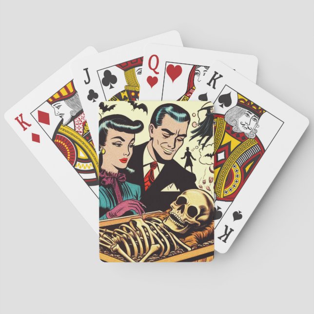 Retro Goth Couple Comics Playing Cards (Back)