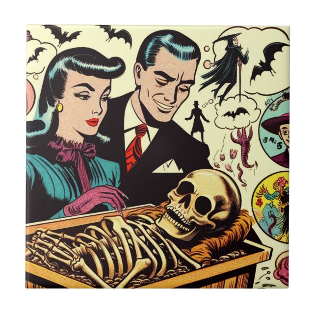 Retro Goth Couple Comics Tile (Front)