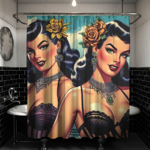 Retro Goth Girls Pin-up Shower Curtain