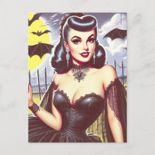 Retro Goth Vampire Pin-up Postcard