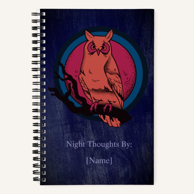 Retro Gothic Night Owl Moon Spiral Notebook (Front)