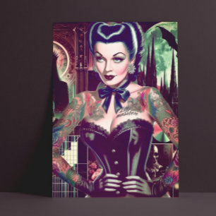 Retro Gothic Woman Collage Postcard