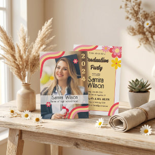 Retro Grad Party Invitation with Photo (Yellow)