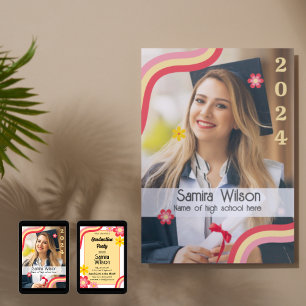 Retro Grad Party Invitation with Photo (Yellow)