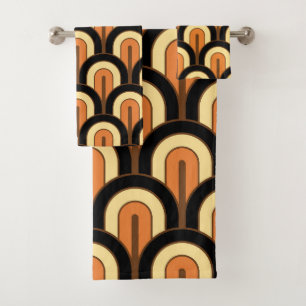 Retro Gradated Geometric Fan Pattern Bath Towel Set