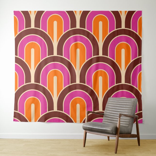 Retro Gradated Geometric Fan Pattern Tapestry (In Situ (Horizontal))