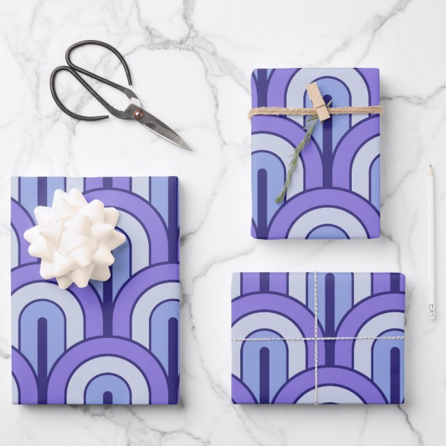 Retro Gradated Geometric Fan Pattern Wrapping Paper Sheet (Front)