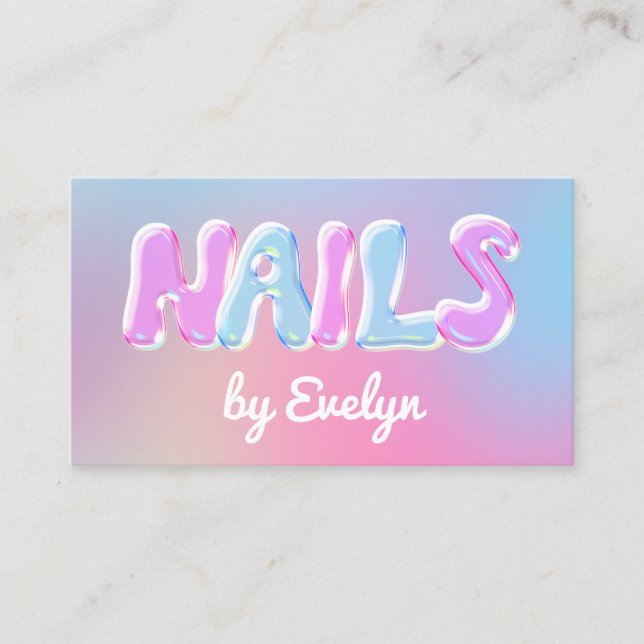 Retro Gradient Bubbles Nails Business Card (Front)