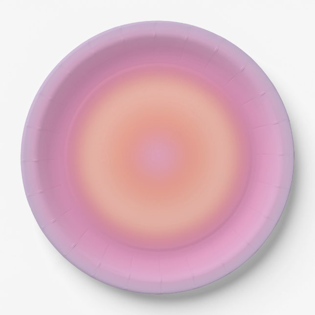 Retro Gradient Dark Blue And Pink Abstract Aura Paper Plate (Front)