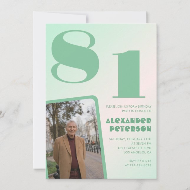 Retro Gradient for him Photo 81st birthday Invitation (Front)