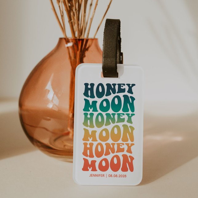 Retro Gradient Honeymoon Newlywed Couple Custom  Luggage Tag (Creator Uploaded)