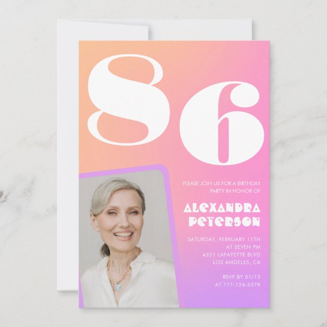 Retro Gradient Pink 86th birthday Invitation (Front)