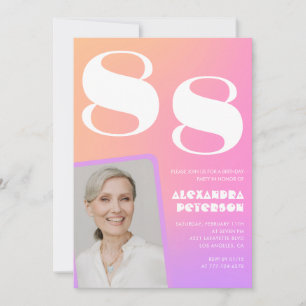 Retro Gradient Pink 88th birthday Invitation