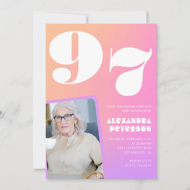 Retro Gradient Pink 97th birthday Invitation (Front)