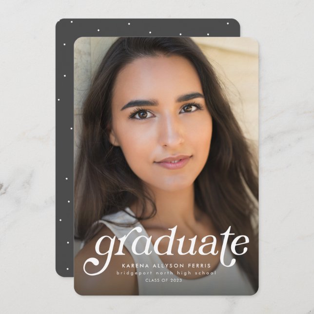 Retro  graduate one-photo vertical graduation announcement (Front/Back)