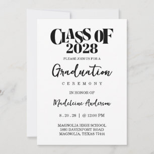 Retro Graduation Ceremony Black And White Invitation