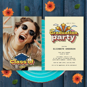 Retro Graduation Colourful Photo Party Invitation