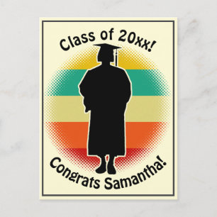 Retro Graduation Graduate Cap & Gown Woman Girl Po Postcard