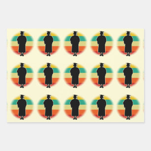Retro Graduation Graduate Cap & Gown Woman Girl Wrapping Paper Sheet