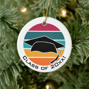 Retro Graduation Graduate Cap Mortarboard Ceramic Tree Decoration