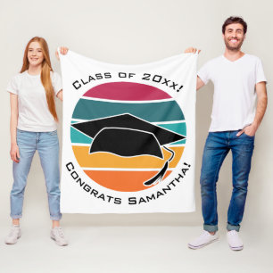 Retro Graduation Graduate Cap Mortarboard Fleece Blanket