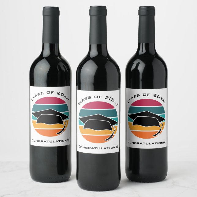 Retro Graduation Graduate Cap Mortarboard Wine Label (Bottles)