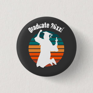 Retro Graduation Graduate Jumping for Joy Rainbow 3 Cm Round Badge