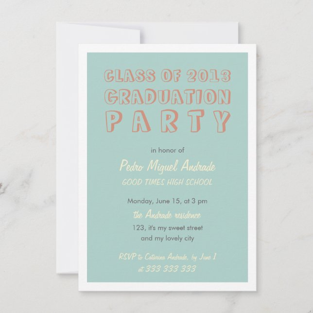 Retro Graduation Party Class of 2013 Blue Orange Invitation (Front)