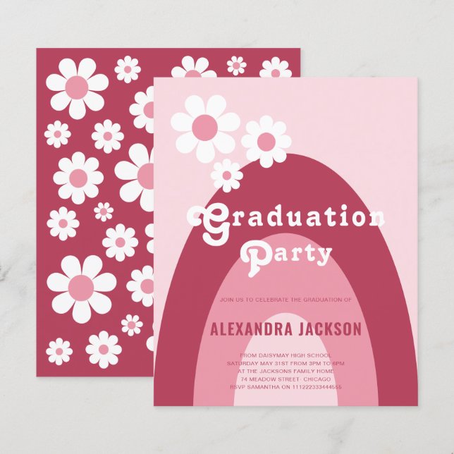 Retro Graduation Party Daisy Pink (Front/Back)