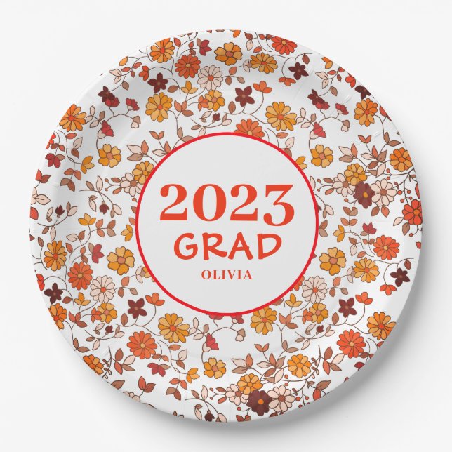 Retro Graduation Party Floral Paper Plate (Front)