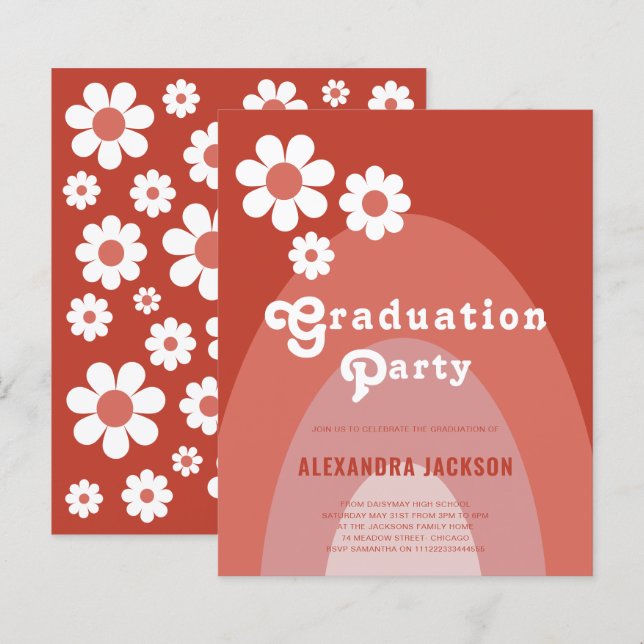 Retro Graduation Party Simple Daisy (Front/Back)