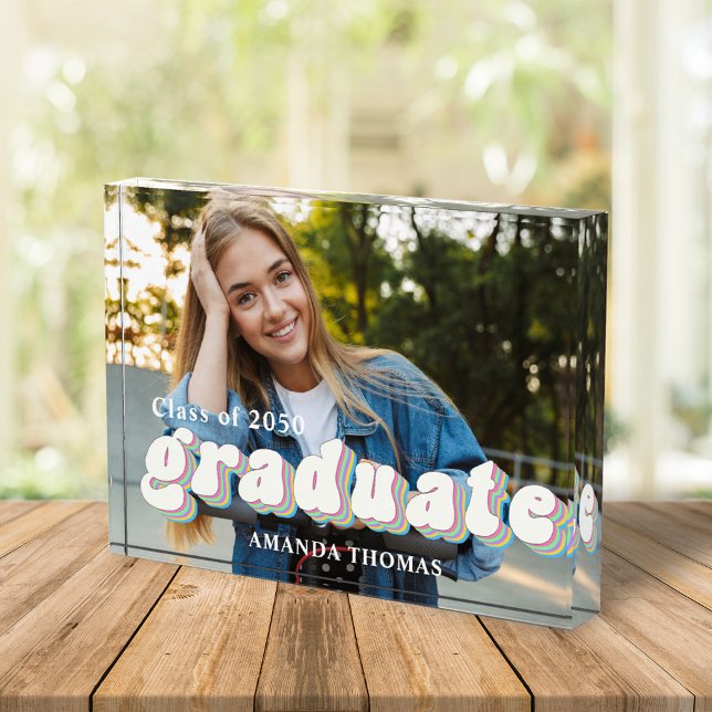 Retro Graduation Photo Typography Acrylic Block (Creator Uploaded)