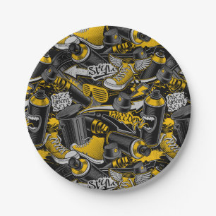 Retro Graffiti Urban Street Pattern Paper Plate