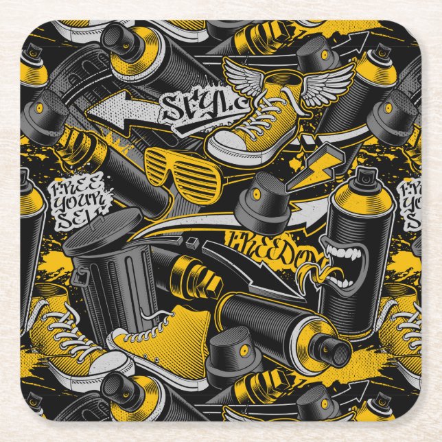 Retro Graffiti Urban Street Pattern Square Paper Coaster (Front)