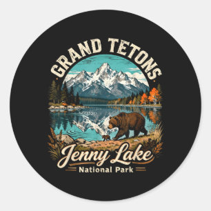 Retro Grand Tetons Jenny Lake National Park Fall Classic Round Sticker