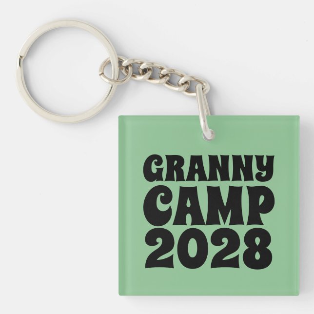 Retro Granny Camp Text Acrylic Key Ring (Front)