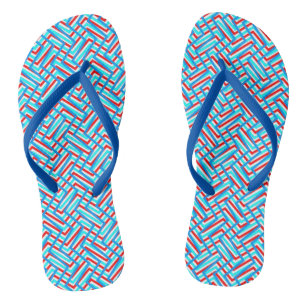 Retro graphic design in red and blue jandals