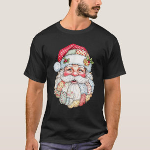 Retro Graphic Patchwork Santa Claus Christmas Prep T-Shirt