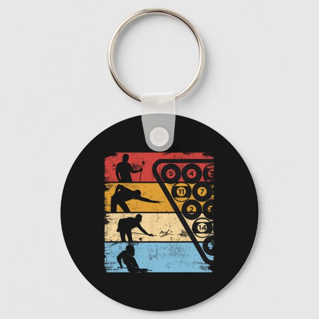 Retro Graphic Pool Billiard Snooker Billard Cue 8- Key Ring (Front)