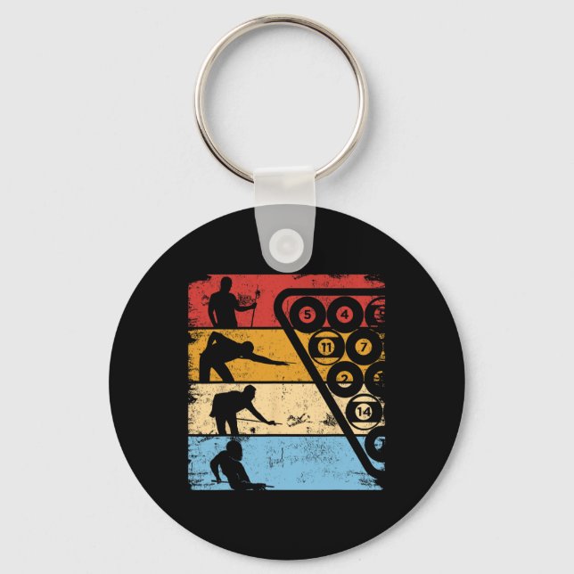 Retro Graphic Pool Billiard Snooker Billard Cue 8- Key Ring (Front)