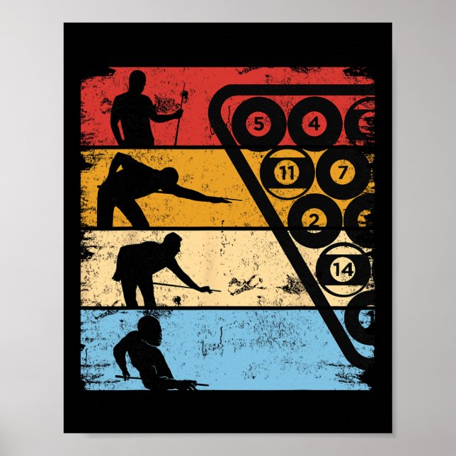 Retro Graphic Pool Billiard Snooker Billard Cue 8- Poster (Front)